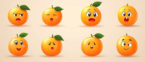 Cute cartoon oranges with various emotions.