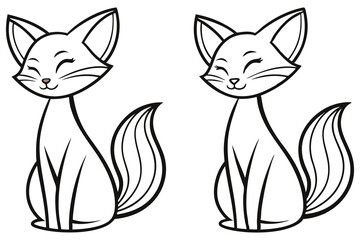 Two adorable black and white cat outlines sit serenely with charming, simplistic features