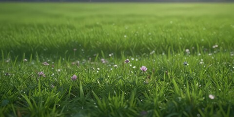 Obraz premium Dew-kissed blades, blossoming clover, bright green pasture , plant, june, flora