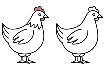 Two hen outlines offer variations in plumage shading on a transparent backdrop