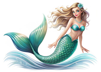 mermaid in the sea isolated on white background