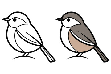 Adorable bird cartoon in color and outline stands against a transparent background ©  Design_ mn
