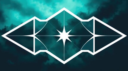 Geometric starburst design against a teal nebula backdrop