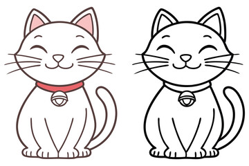 Obraz premium A happy cartoon cat illustration shows a sweet smile and peaceful demeanor in color
