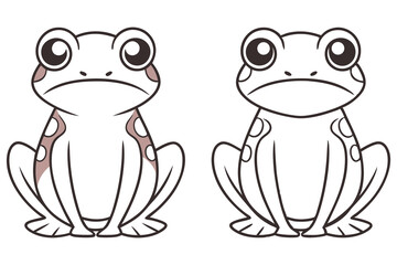 Two cartoonish frogs sit staring with big eyes on a transparent background
