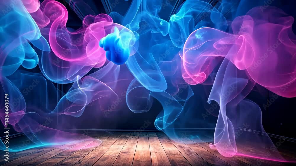 Poster ethereal smoke dance a captivating display of colorful nebulae in a dark room