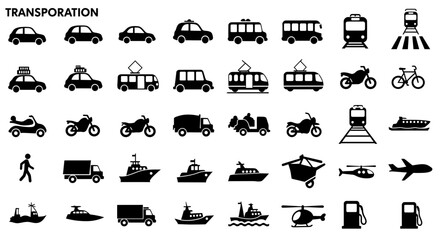 Collection of Black Silhouette Transportation Icons