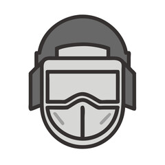 Obraz premium Riot Helmet with Face Shield Icon Representing Tactical Protection and Law Enforcement Gear