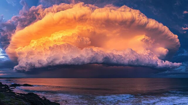 Majestic Sunset Arcus Cloud over the Ocean: A Breathtaking Natural Phenomenon