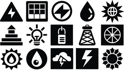 A vector illustration set of black silhouette web travel icons