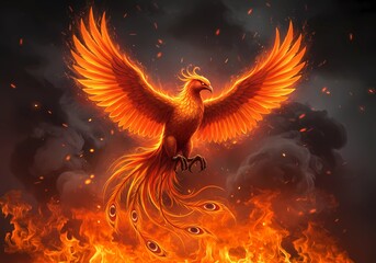 Obraz premium Majestic Phoenix: A fiery spectacle of rebirth and legend