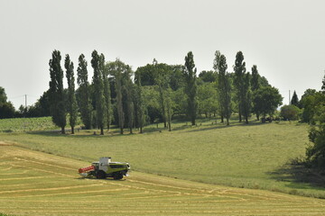 Moissonneuse traitant un champ de blé près du bourg de Champagne au Périgord Vert  © Photocolorsteph