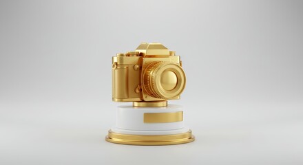 Gleaming golden camera trophy celebrating photography excellence with soft lighting