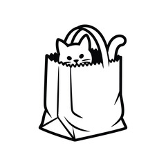 Naughty Black Outline Cat Vector for Coloring Pages, Funny Kitten Design