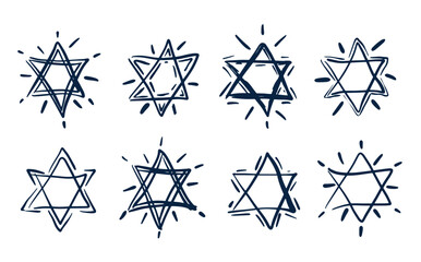 Star of David, set. Hand drawn illustration.