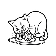 Naughty Black Outline Cat Vector for Coloring Pages, Funny Kitten Design