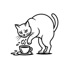 Naughty Black Outline Cat Vector for Coloring Pages, Funny Kitten Design