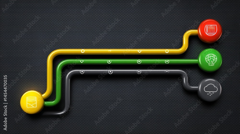 Poster digital interface symbols transitioning from disruption to clarity in a modern tech environment