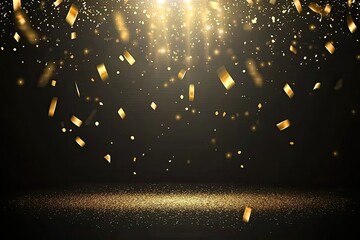 Gold confetti falling on dark background