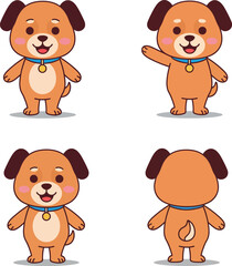 Obraz premium Cute cartoon dog character in four different poses for t-shirt and project illustrations vector 