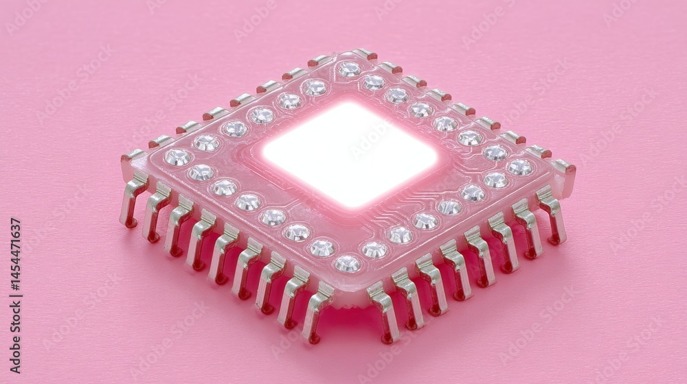 Poster glowing silicon chip release event high-tech laboratory digital content futuristic environment close