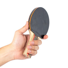 hand holding tennis racket isolated