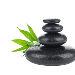 zen stones and bamboo leaves