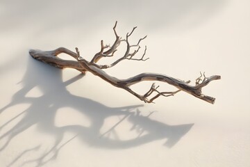 Intricate Branch with Unique Shadows on Light Surface