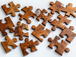 Scattered brown puzzle pieces