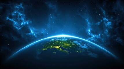 Fototapeta premium Cosmic view of the illuminated Earth.