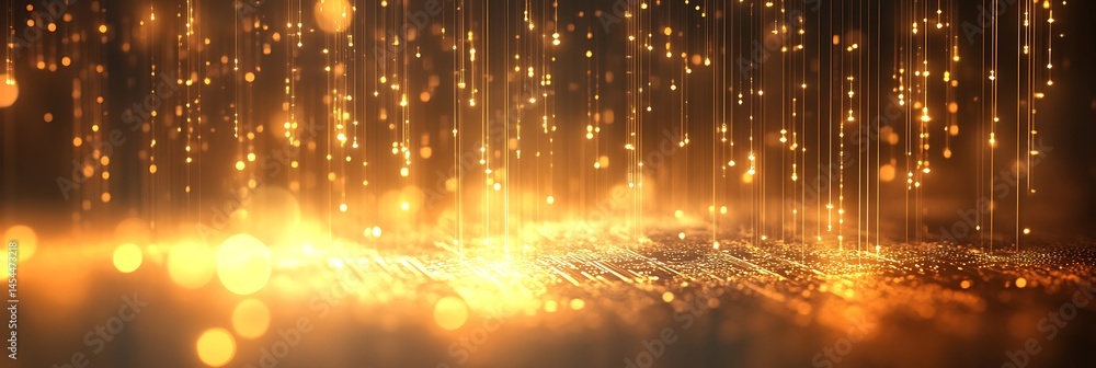 Aufkleber golden cascade of light: an enchanting display of shimmering, golden bokeh, creates an ethereal scen