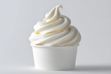 Creamy Soft Serve Ice Cream Swirl in a White Cup on Light Background