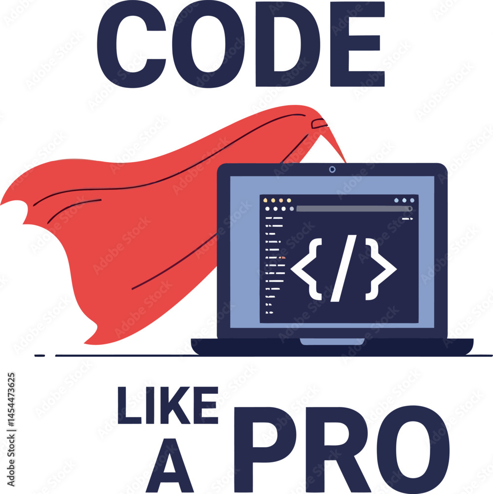 Aufkleber code like a pro programming laptop with red cape vector illustration for t shirt projects