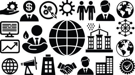 A black vector icon set of business people pictograms for web design