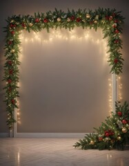 Elegant evergreen border with twinkling lights and festive garland ,  image,  pine,  traditional