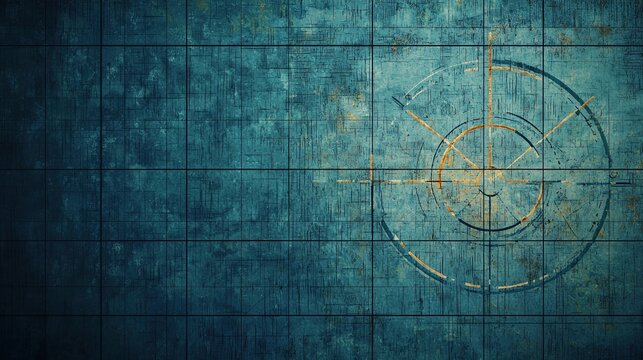 Textured teal wall design with concentric circles.