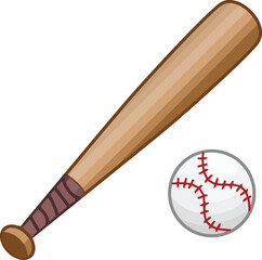 Baseball Bat and Ball: A classic illustration of a baseball bat and ball, ready for action, embodies the spirit of the beloved American sport. It is perfect for web design, social media.