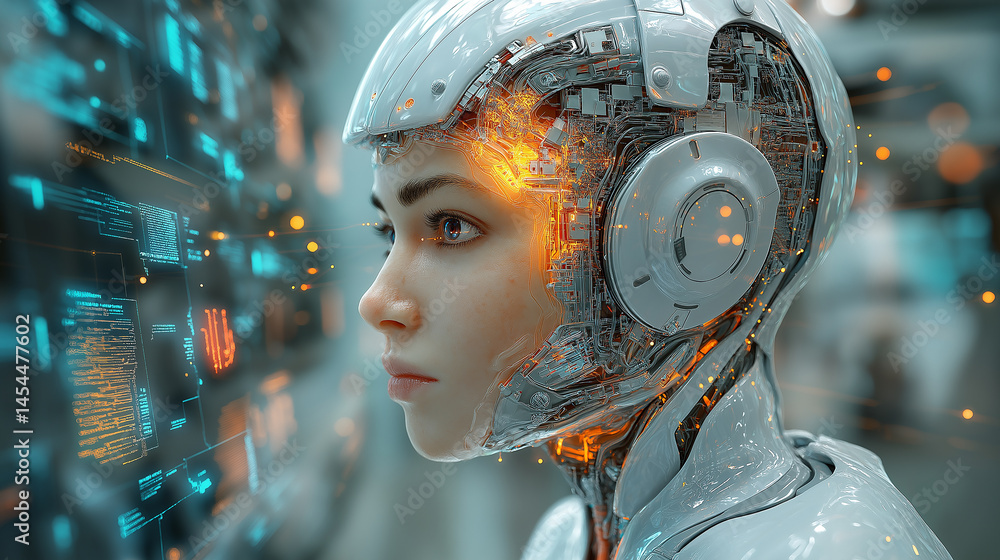 Poster a conceptual visualization of artificial general intelligence (agi) interconnecting lines ,surrounde