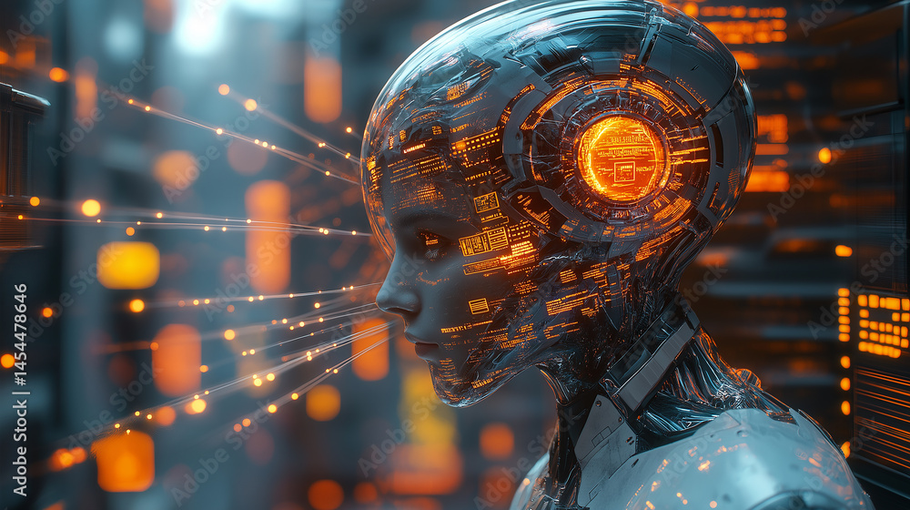 Poster a conceptual visualization of artificial general intelligence (agi) interconnecting lines ,surrounde