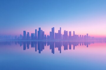 Fototapeta premium vast city skyline with minimalist architecture at dawn featuring clean lines and open copy space for text