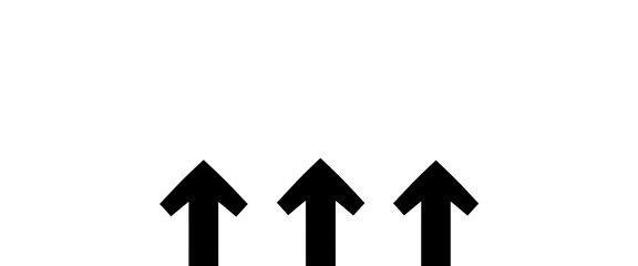 Three bold black arrows pointing to the upward direction isolated on transparent background 
