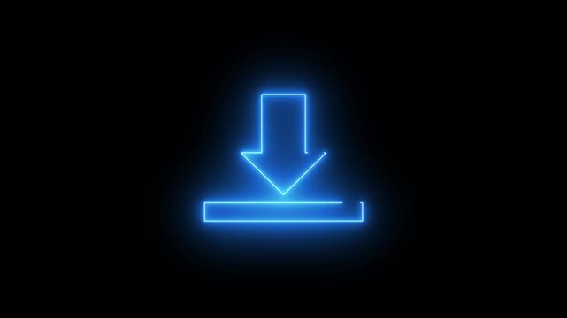 glowing neon animation of download icon arrow icon. on black background