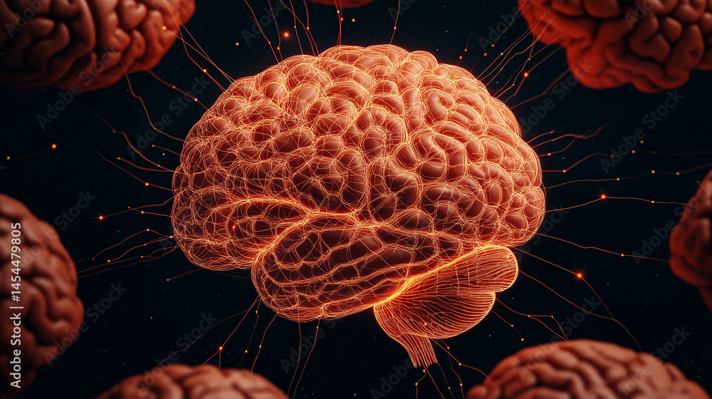 Poster a conceptual visualization of artificial general intelligence (agi) interconnecting lines ,surrounde