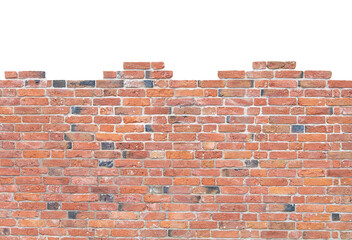 The top has been knocked off a red brick wall with a transparent background.