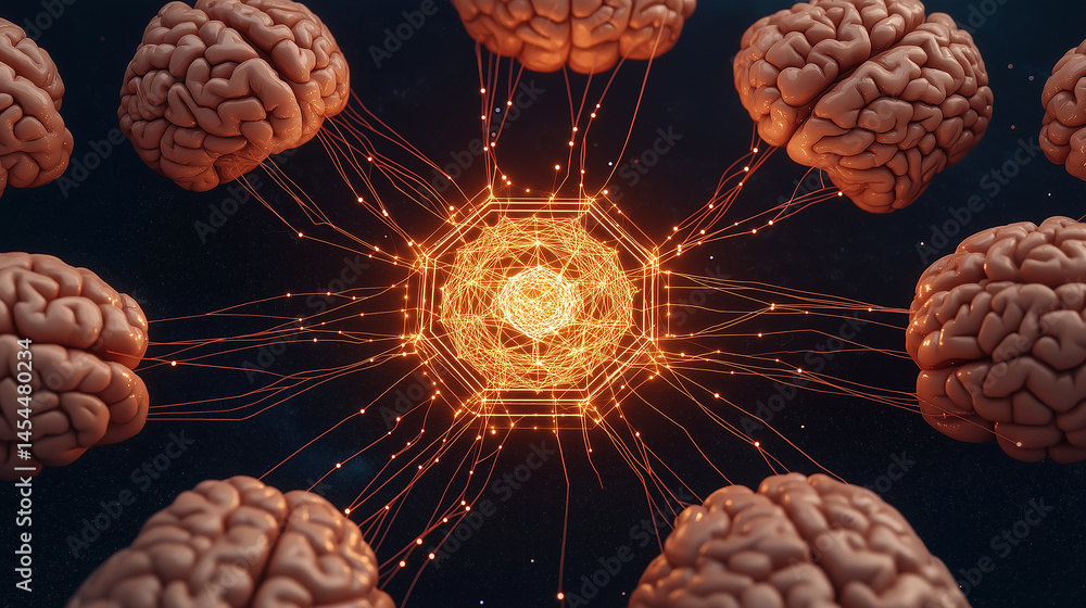 Poster a conceptual visualization of artificial general intelligence (agi) interconnecting lines ,surrounde