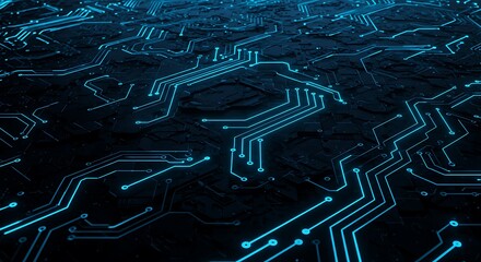Abstract digital animation of glowing blue circuit board pathways
