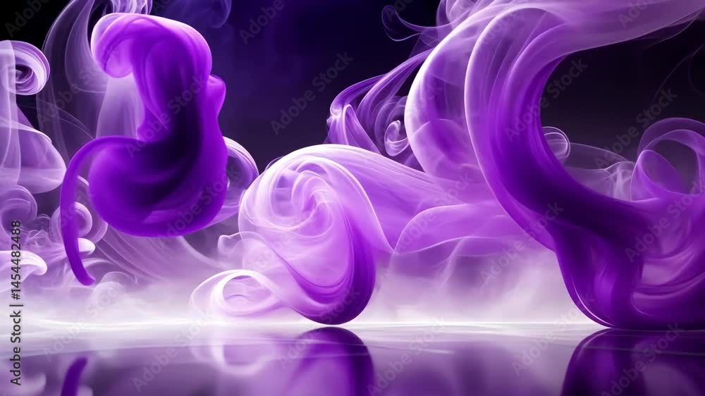 Poster mesmerizing purple smoke swirls gracefully in a dark space, creating an enchanting visual spectacle.