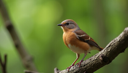 Close-Up of Small Bird Perched on Tree Branch in Natural Habitat