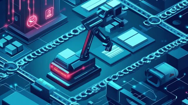 Futuristic Robotic Automation System: High-Tech Assembly Line in a Digital Factory