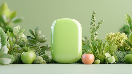 Green Pill Mockup Surrounded by Lush Greenery